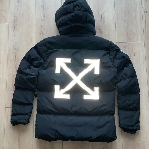 OFF-WHITE MEN'S BLACK PUFFER CASUAL JACKET SMALL SIZE - Picture 3 of 7